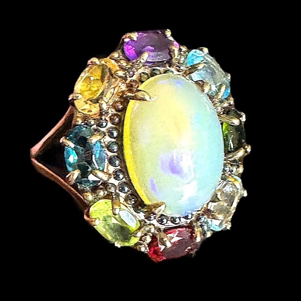 Vintage Genuine Gemstone Silver Ring Size 8.75 Opal Blue Topaz Garnet Peridot +